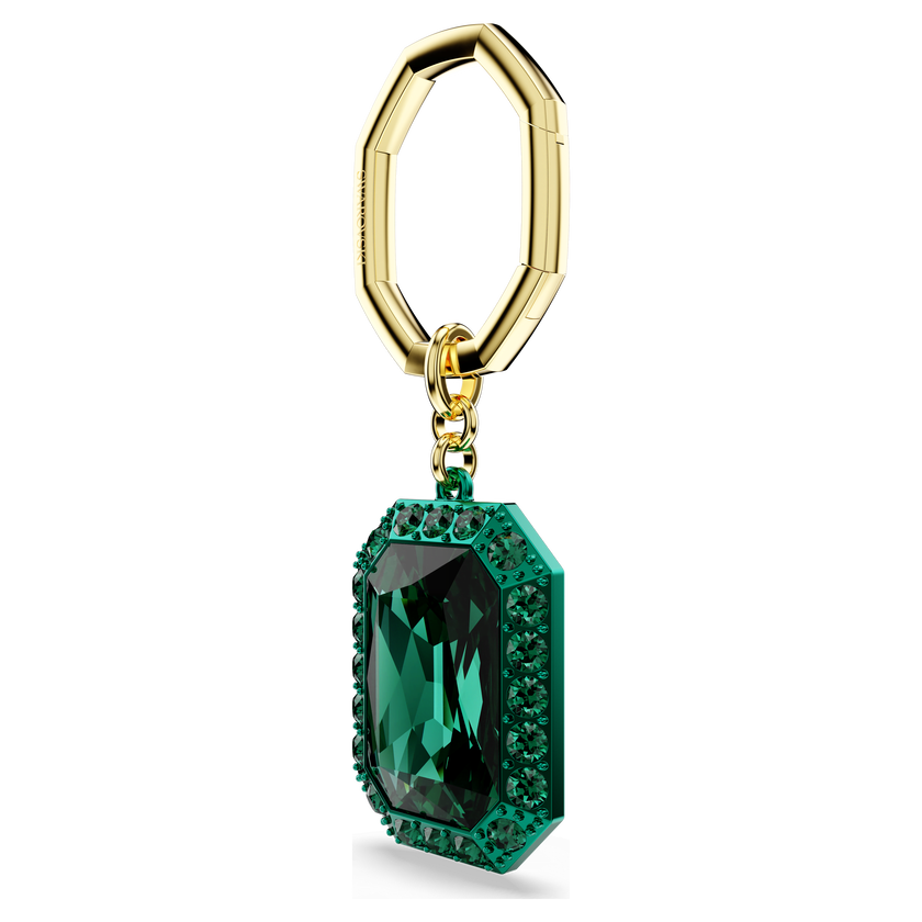 swarovski key ring  octagon cut  green  mixed metal finish
