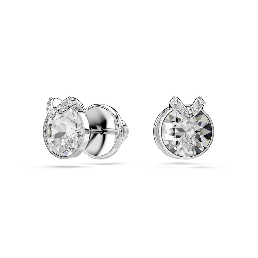 swarovski bella stud earrings  round cut  pav   white  rhodium plated
