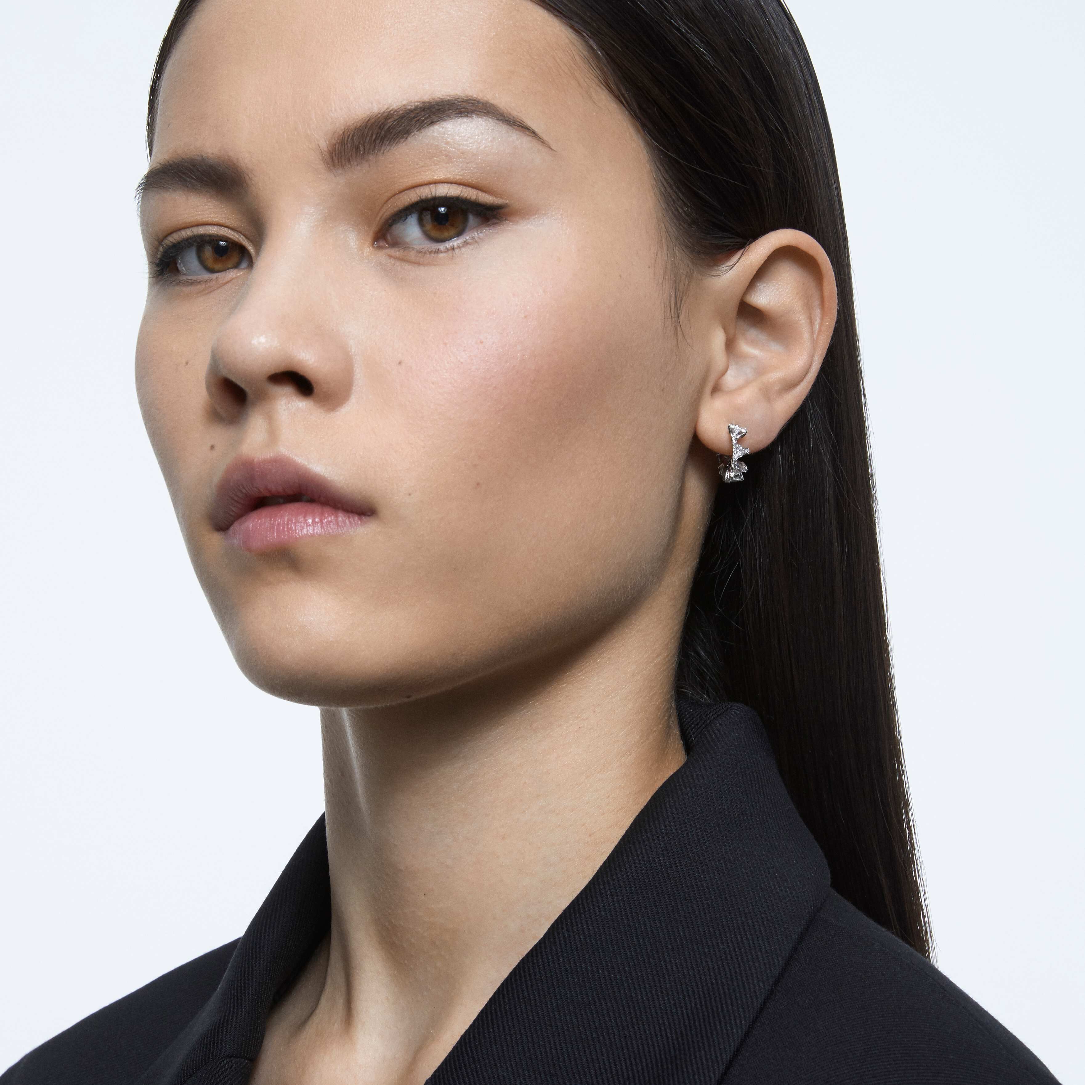 Buy Swarovski Matrix hoop earrings Triangle cut Small White Rhodium plated