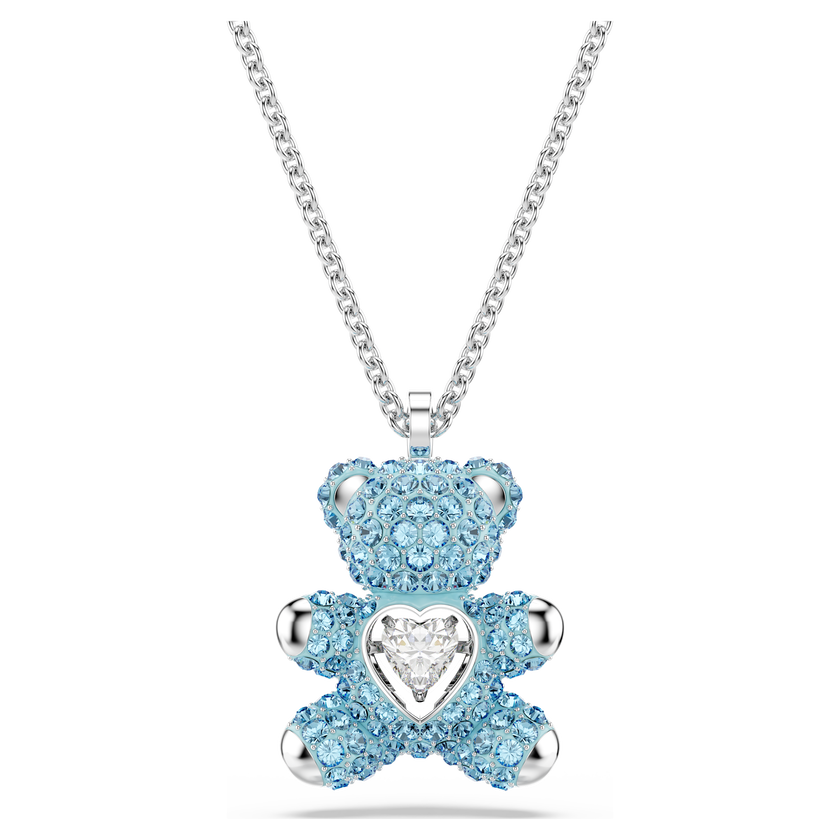 swarovski teddy pendant  bear  blue  rhodium plated