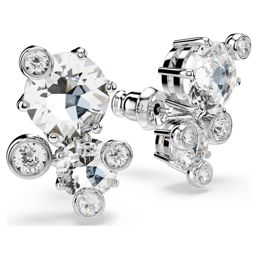 swarovski constella stud earrings  round cut  white  rhodium plated