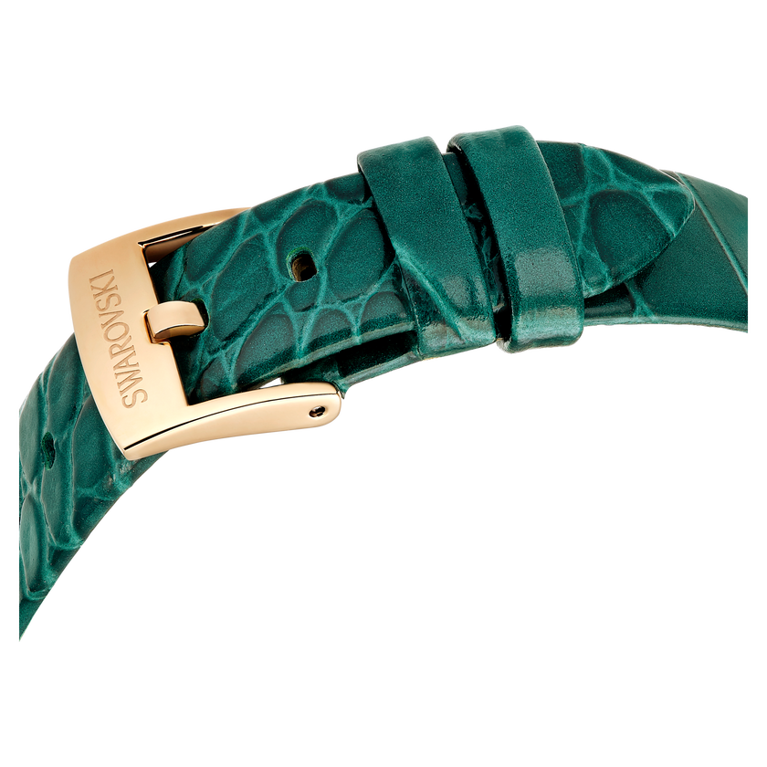 swarovski imber oval watch  swiss made  leather strap  green  rose gold tone finish