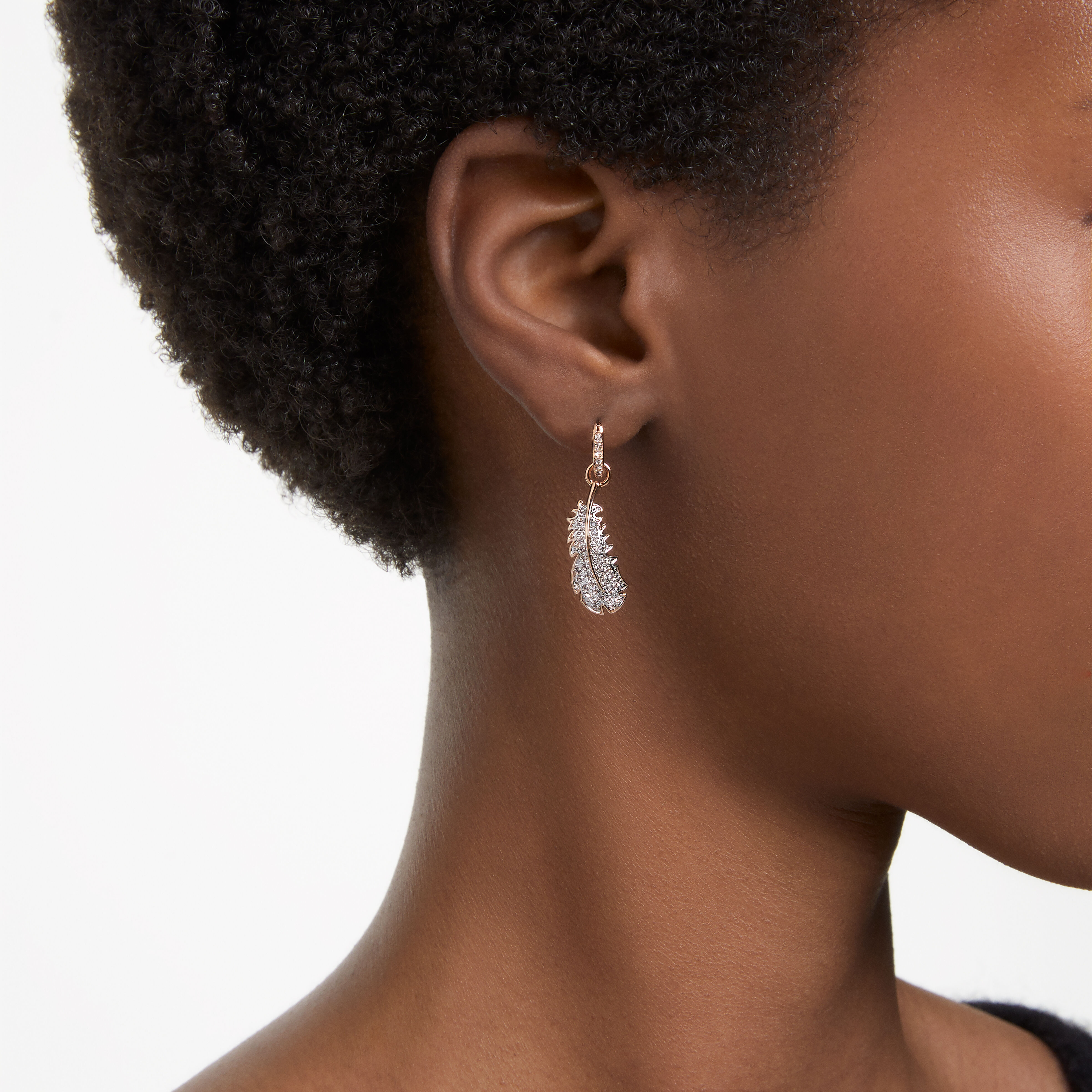 Buy Swarovski Nice drop earrings Feather White Rose gold tone