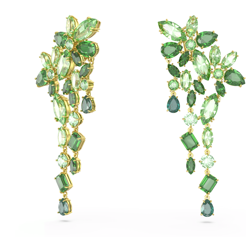 swarovski gema drop earrings  mixed cuts  green  gold tone plated