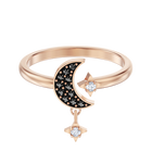 Swarovski Symbolic Moon Motif Ring, Black, Rose-gold tone plated