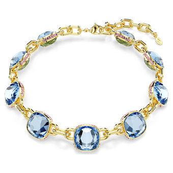 swarovski chroma tennis necklace cushion cut blue gold tone plated
