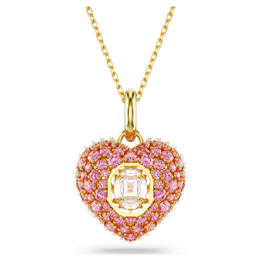 swarovski idyllia pendant  octagon cut  crystal pearls  heart  pink  gold tone plated