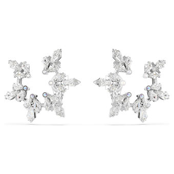 swarovski idyllia clip earrings  mixed cuts  snowflake  white  rhodium plated