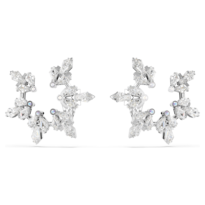 swarovski idyllia clip earrings  mixed cuts  snowflake  white  rhodium plated