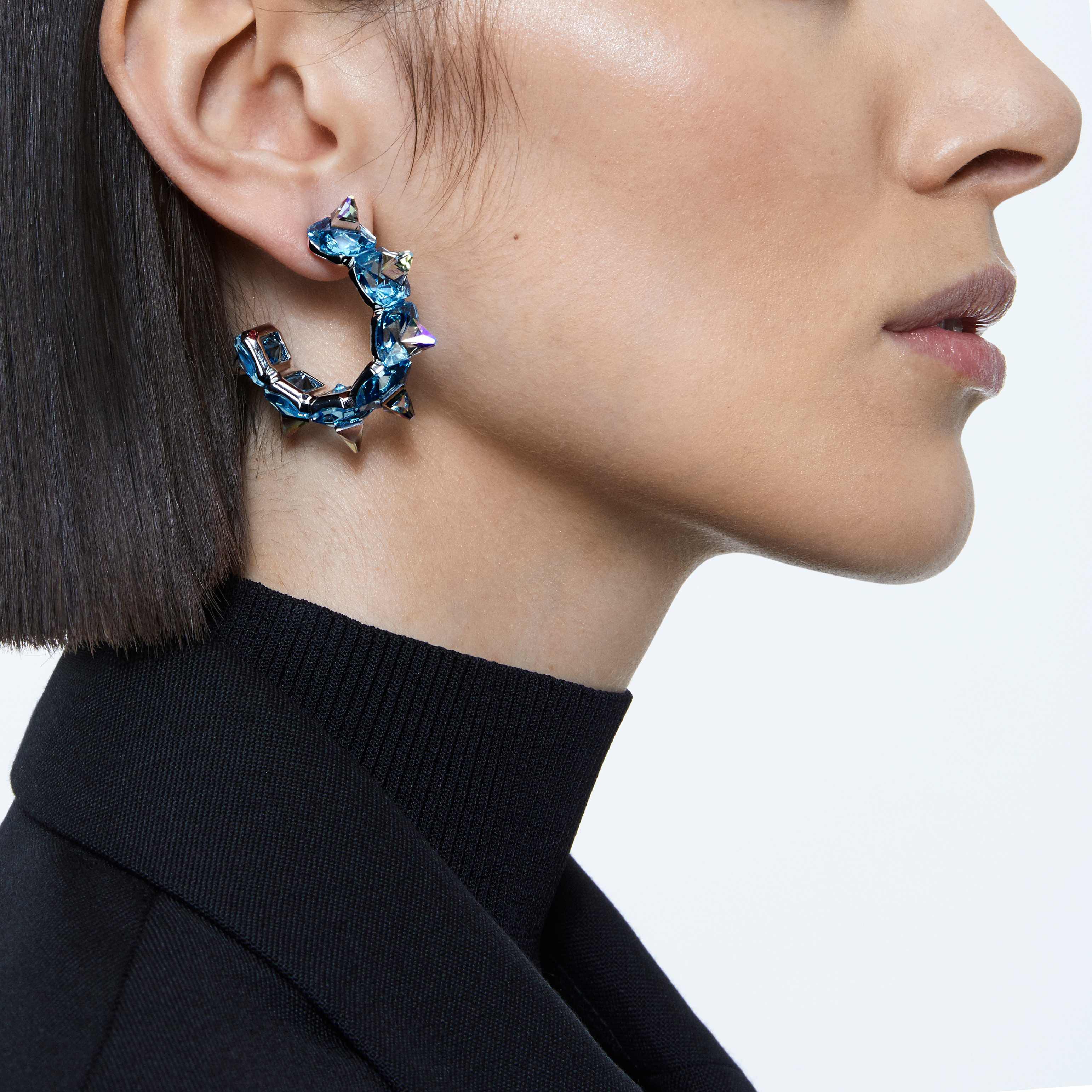 Buy Swarovski Chroma hoop earrings Blue Rhodium plated