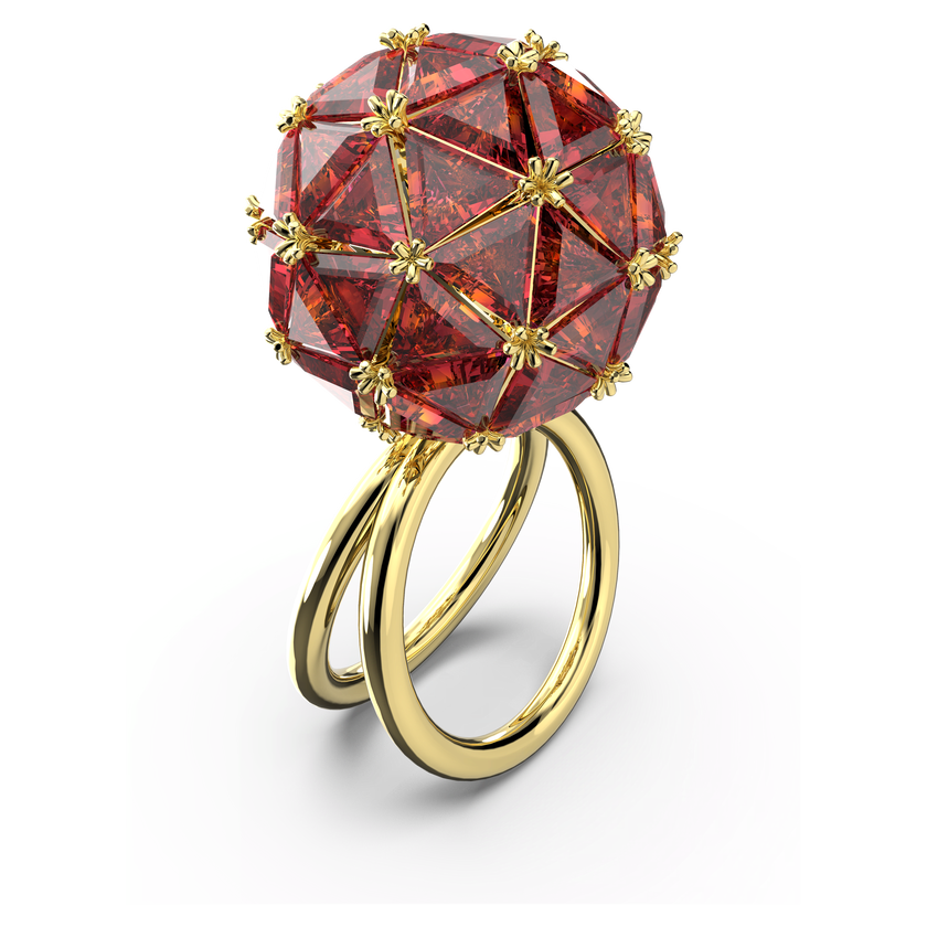 swarovski curiosa cocktail ring  round  red  gold tone plated