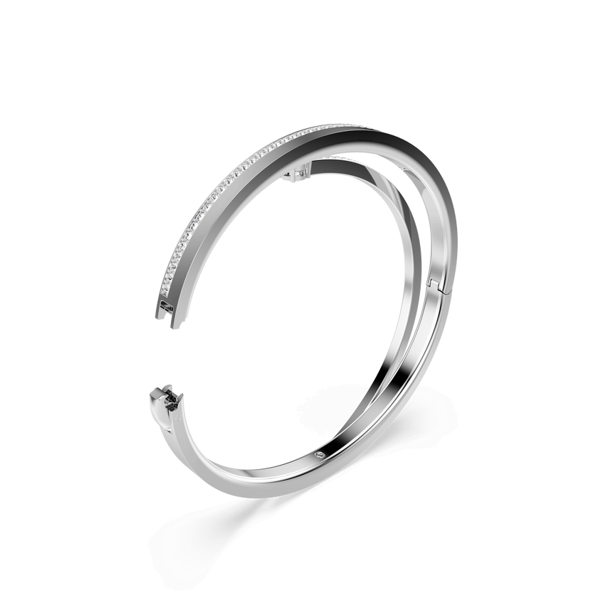 swarovski fresh bangle  round cut  white  rhodium plated