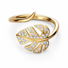 Tropical Leaf Open Ring, White, Gold-tone plated