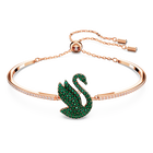 Swarovski Iconic Swan bangle, Swan, Green, Rose gold-tone plated