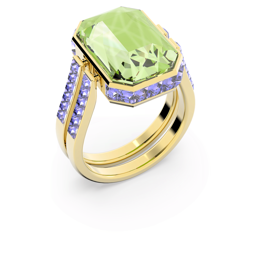 swarovski chroma ring  octagon cut  multicolored  gold tone plated
