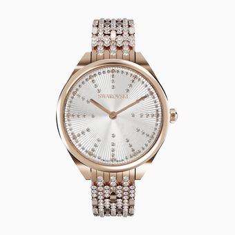 Attract watch, Metal bracelet, White, Rose-gold tone PVD