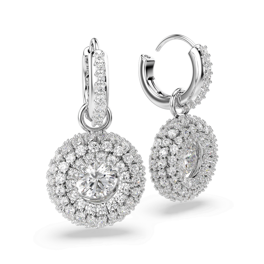 swarovski sublima drop earrings  round cut  white  rhodium plated