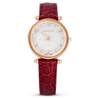 swarovski crystalline wonder watch swiss made leather strap red rose gold tone finish