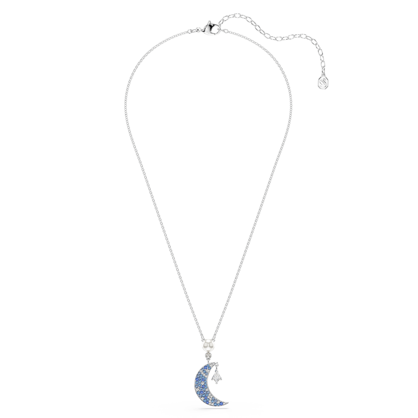 swarovski symbolica pendant  round cut  moon  blue  rhodium plated