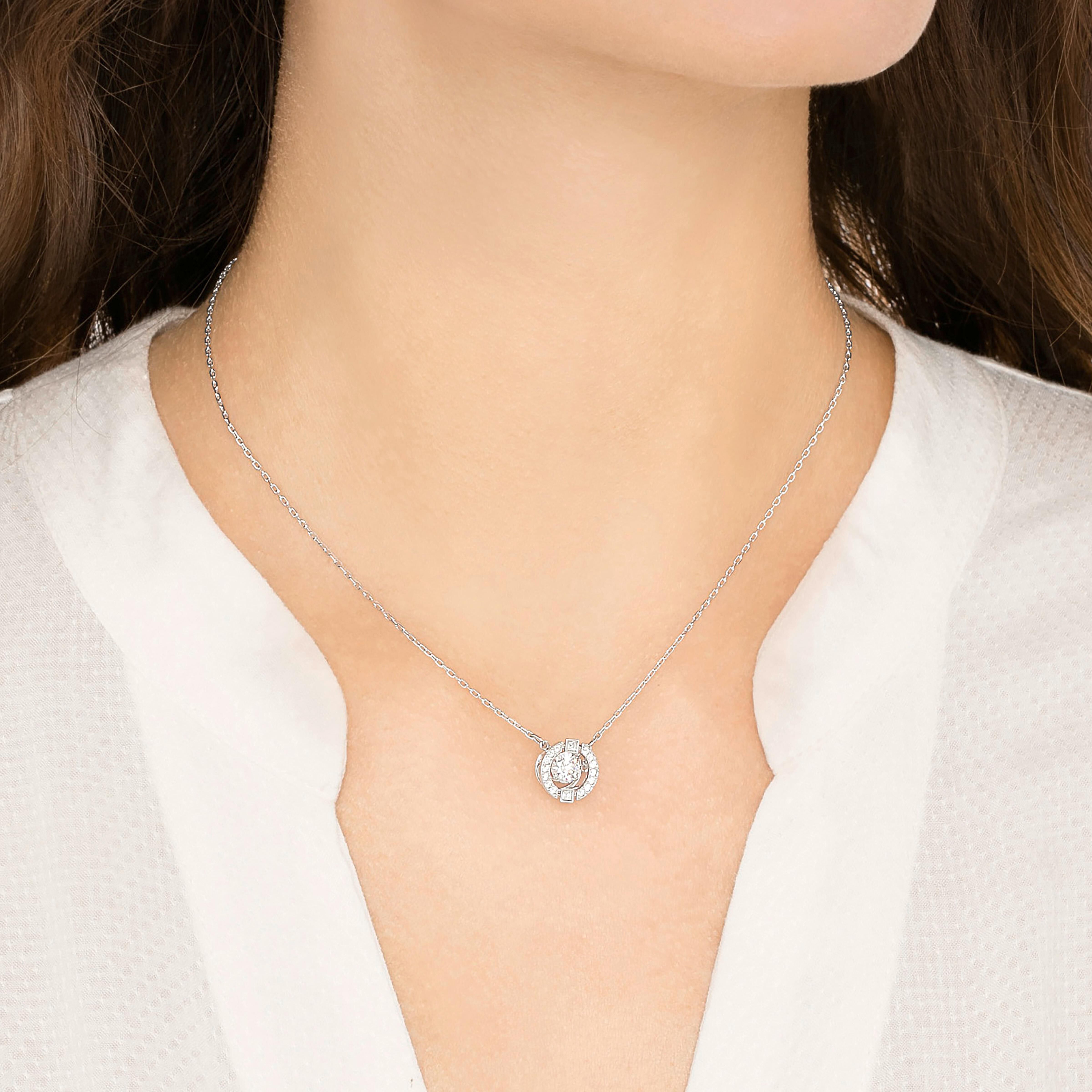 swarovski una necklace  round cut  white  rhodium plated