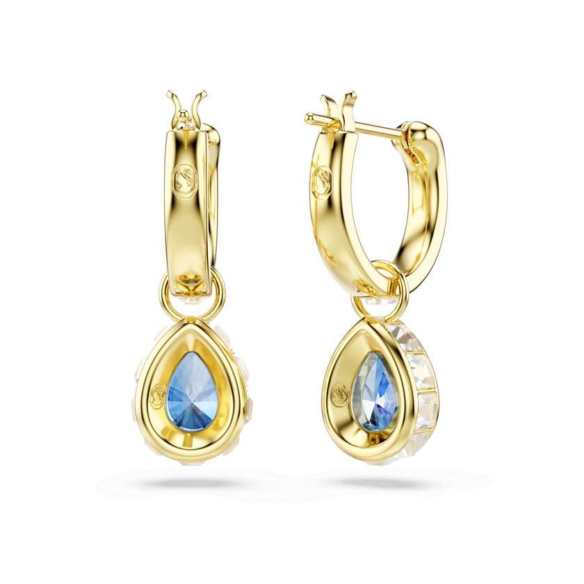 swarovski chroma drop earrings  pear cut  blue  18k gold finish