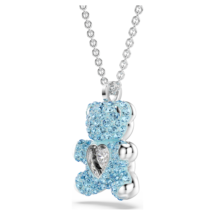 swarovski teddy pendant  bear  blue  rhodium plated