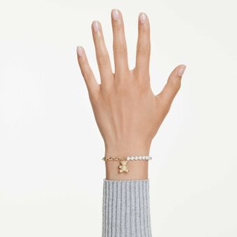 swarovski idyllia bracelet  crystal pearl  round cut  teddy  gold tone  gold tone plated