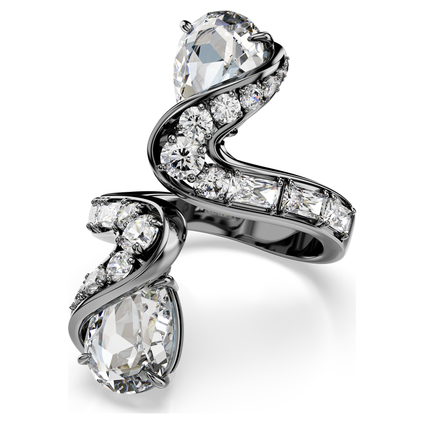 swarovski the vienna collection open ring  feather  white  ruthenium plated