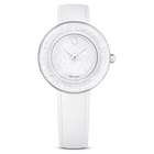 swarovski crystalline lustre watch swiss made leather strap white stainless steel