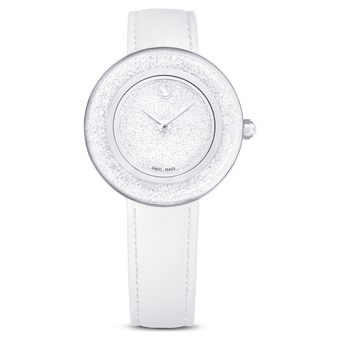 swarovski crystalline lustre watch swiss made leather strap white stainless steel