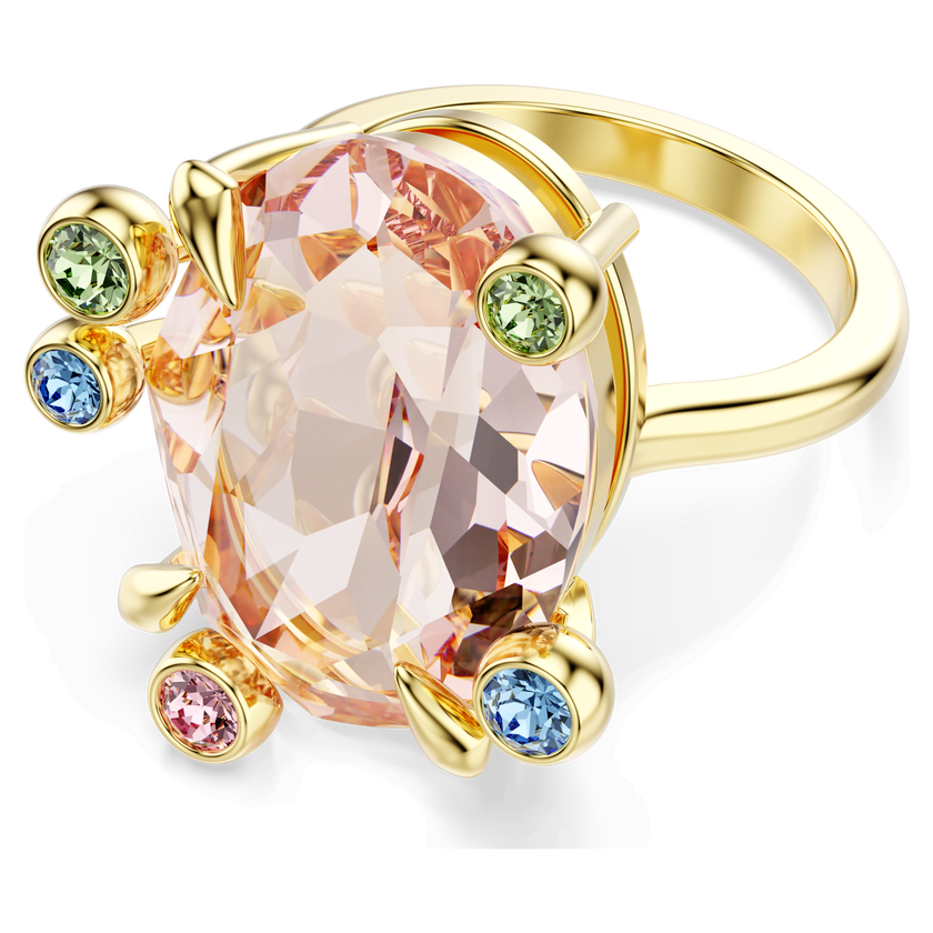 swarovski gema ring  set  3   mixed cuts  multicolored  gold tone plated