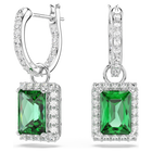 swarovski una angelic drop earrings  rectangular cut  pav   green  rhodium plated
