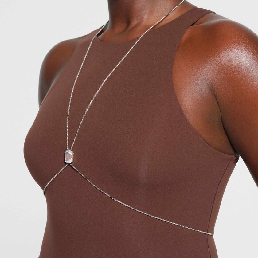 swarovski x skims body chain  octagon cut  box chain  x shape  white  stainless steel