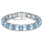 Millenia bracelet, Square cut crystals, Blue, Rhodium plated