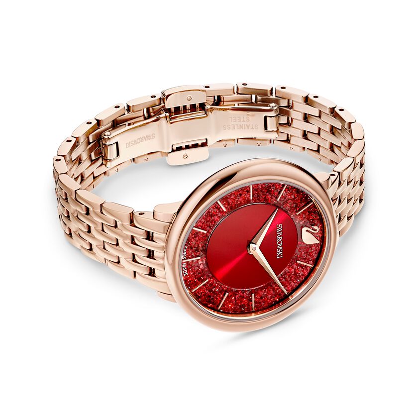Crystalline Chic Watch, Metal bracelet, Red, Rose-gold tone PVD
