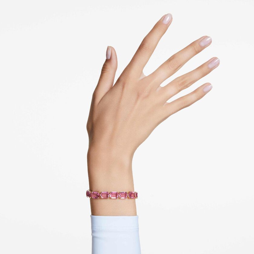 swarovski millenia tennis bracelet  octagon cut  color gradient  pink  gold tone plated