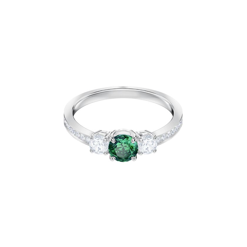 Attract Trilogy Round Ring, Green, Rhodium plated