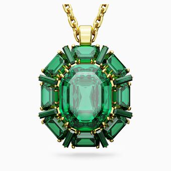 Millenia pendant, Mixed cuts, Green, Gold-tone plated