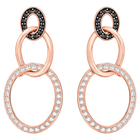 Greeting Ring Pierced Earrings, Black, Rose-gold tone plated