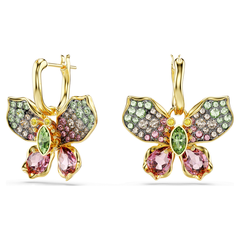 swarovski idyllia drop earrings  mixed cuts  pav   butterfly  multicolored  mixed metal finish