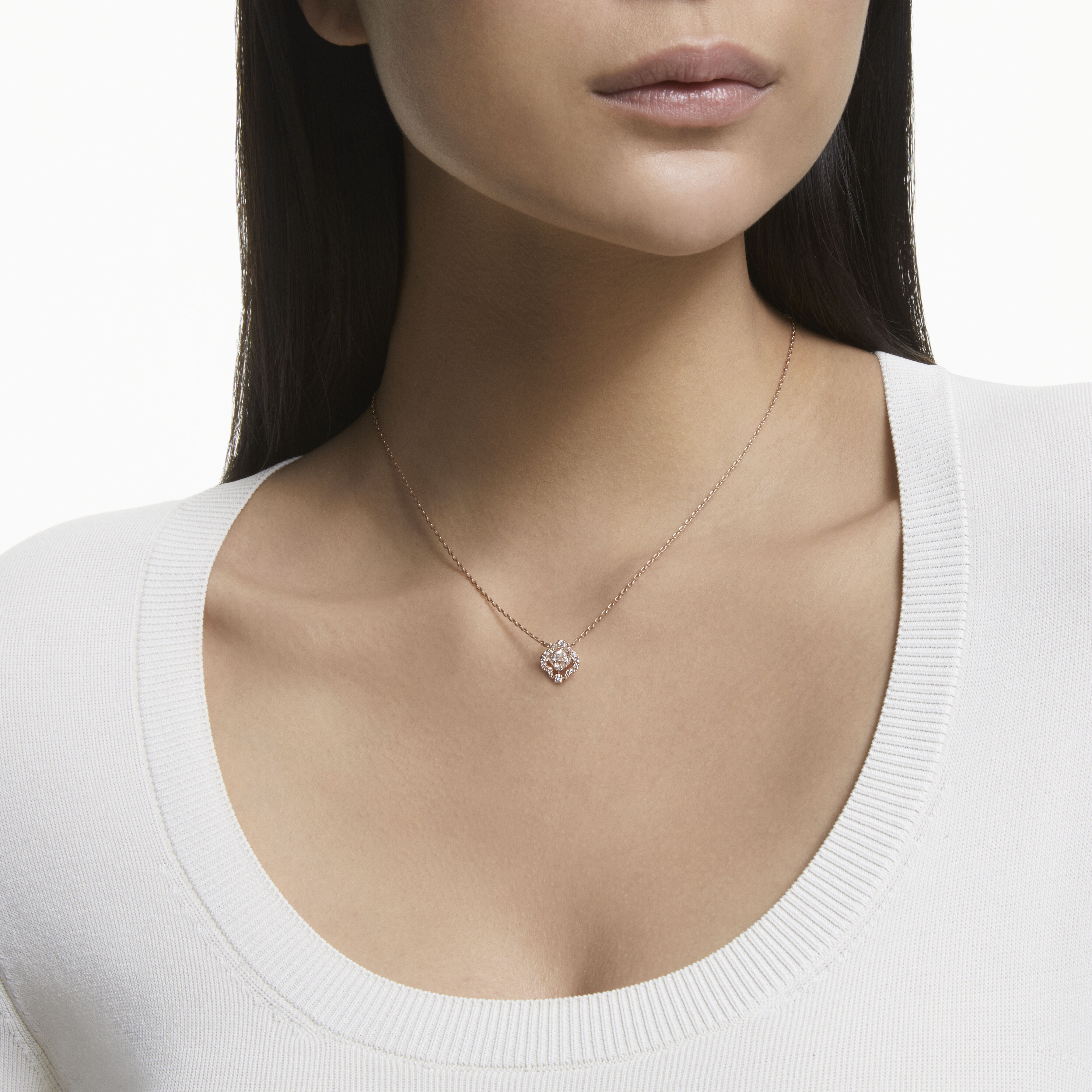 Swarovski Sparkling Dance necklace Clover White Rose gold tone plated
