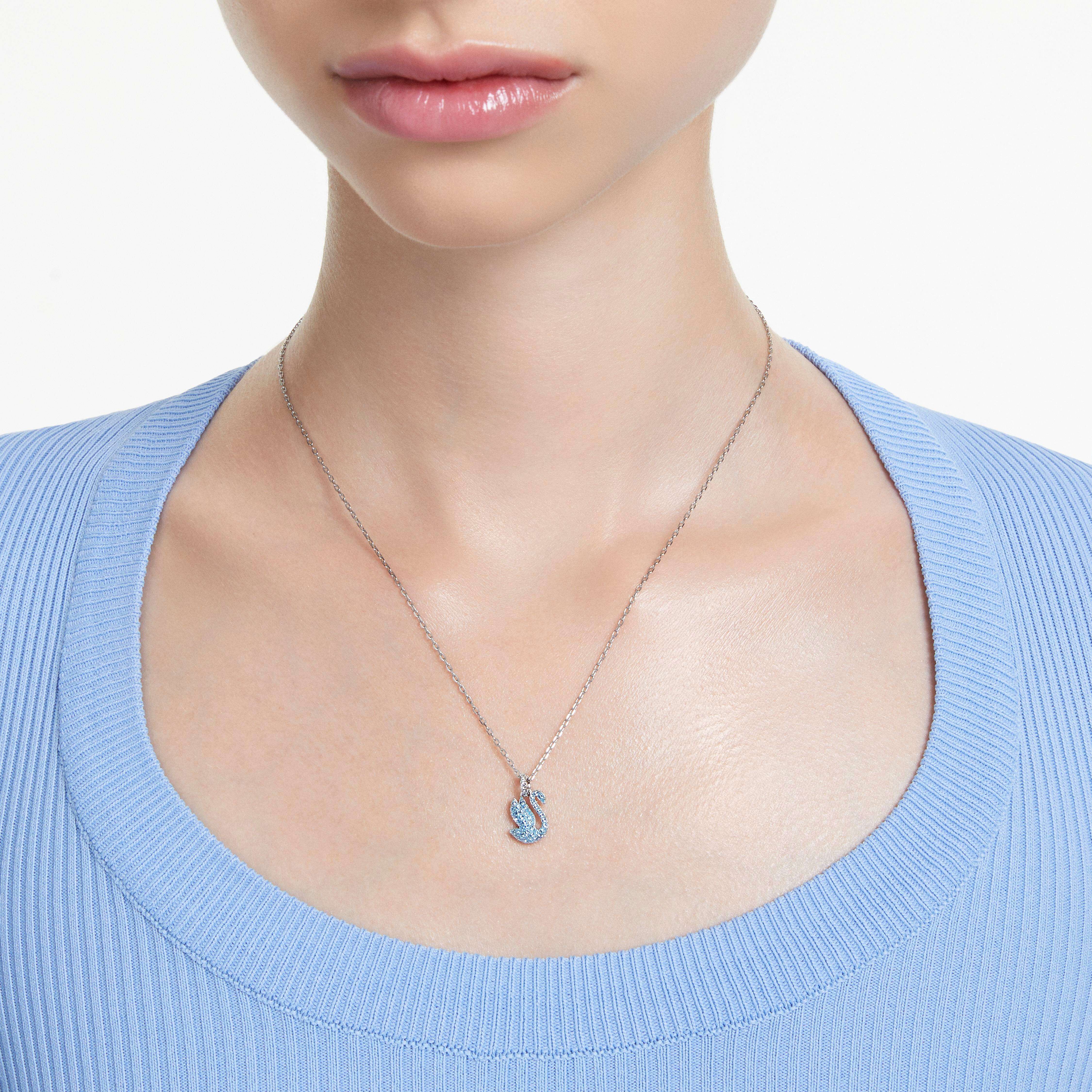 Buy Swarovski Swan pendant Swan Small Blue Rhodium plated