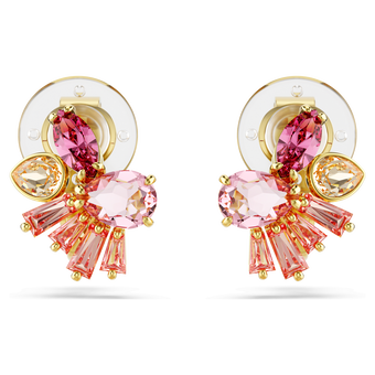 Gema clip earrings, Mixed cuts, Flower, Pink, Gold-tone plated swarovski gema clip earrings  mixed cuts  flower  pink  gold tone plated