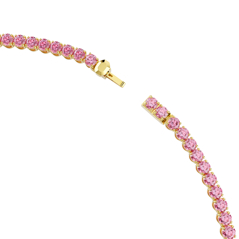 swarovski matrix tennis necklace  round cut  pink  gold tone plated