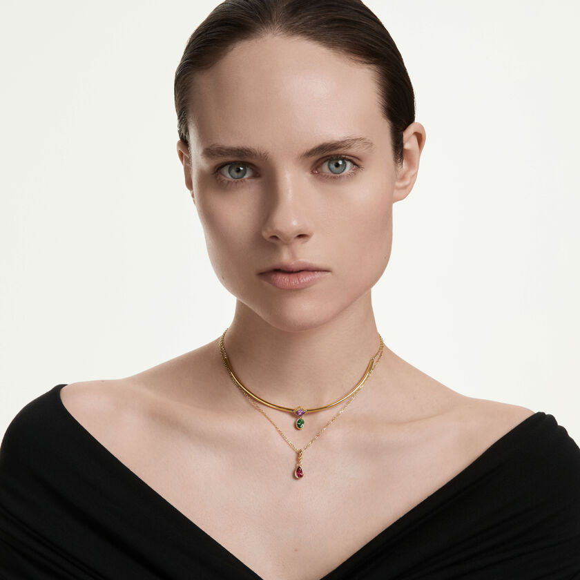 swarovski imber layered necklace  mixed cuts  multicolored  18k gold finish