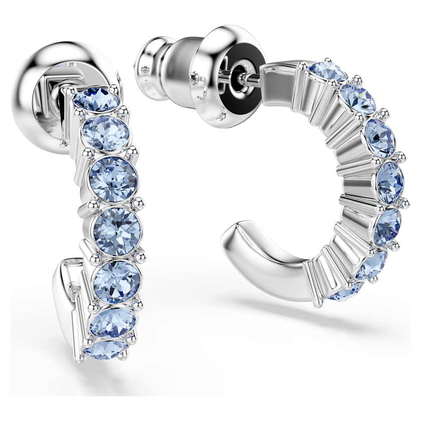 swarovski mini hoop hoop earrings  round cut  blue  rhodium plated