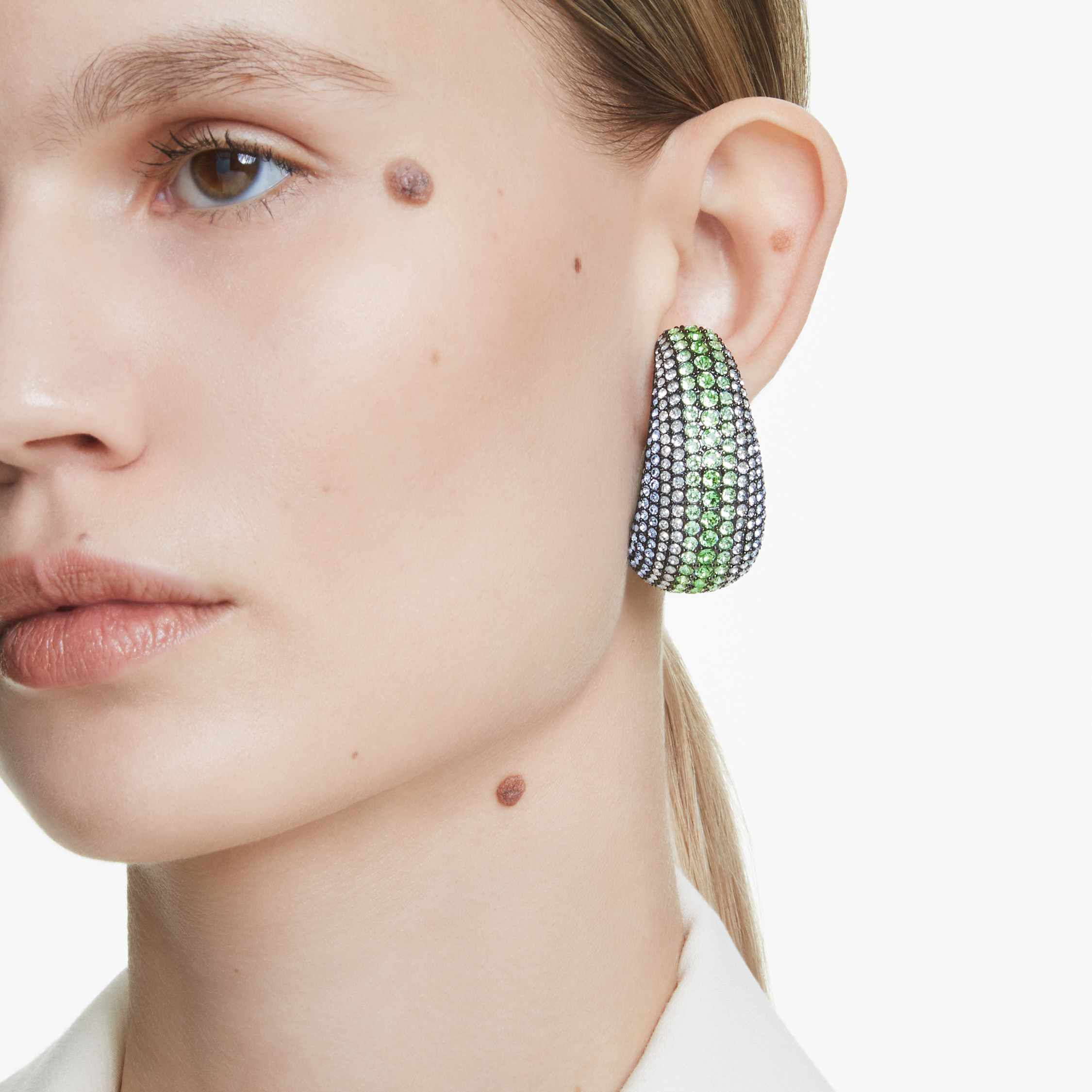 swarovski sublima clip earrings  round cut  large  multicolored  ruthenium plated