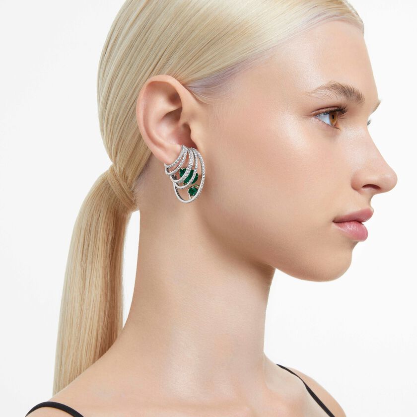 swarovski hyperbola ear cuff  carbon neutral zirconia  mixed cuts  green  rhodium plated