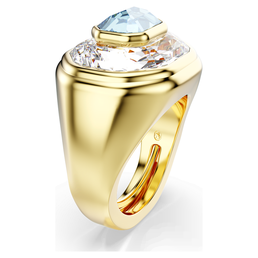 swarovski chroma cocktail ring  octagon cut  blue  gold tone plated