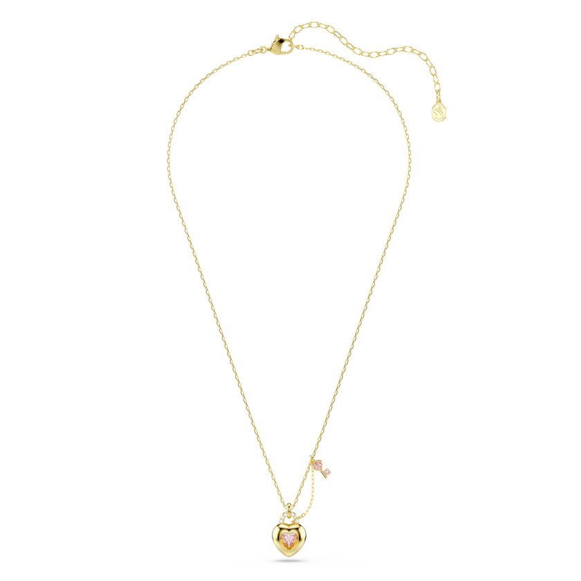 swarovski idyllia pendant  mixed cuts  heart  key  pink  gold tone plated